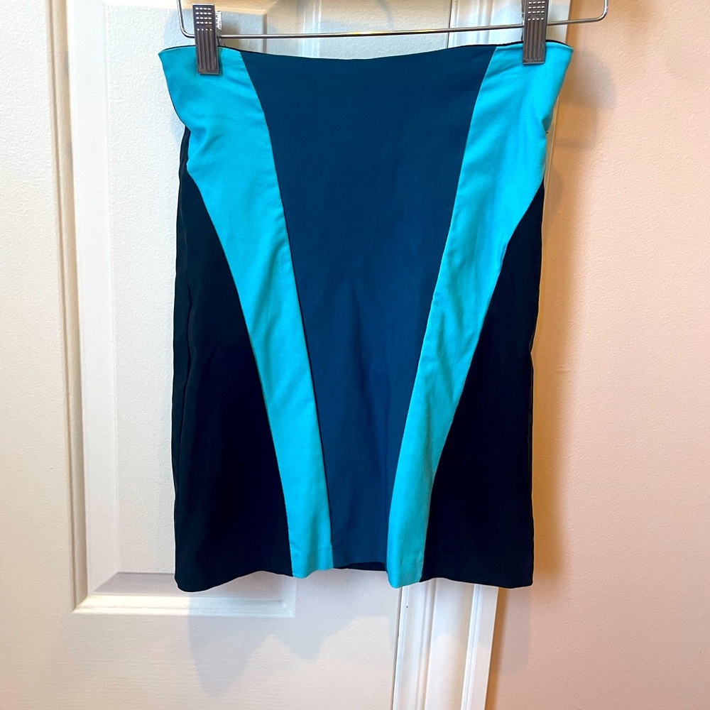 Black, turquoise and light blue block pencil skirt size S